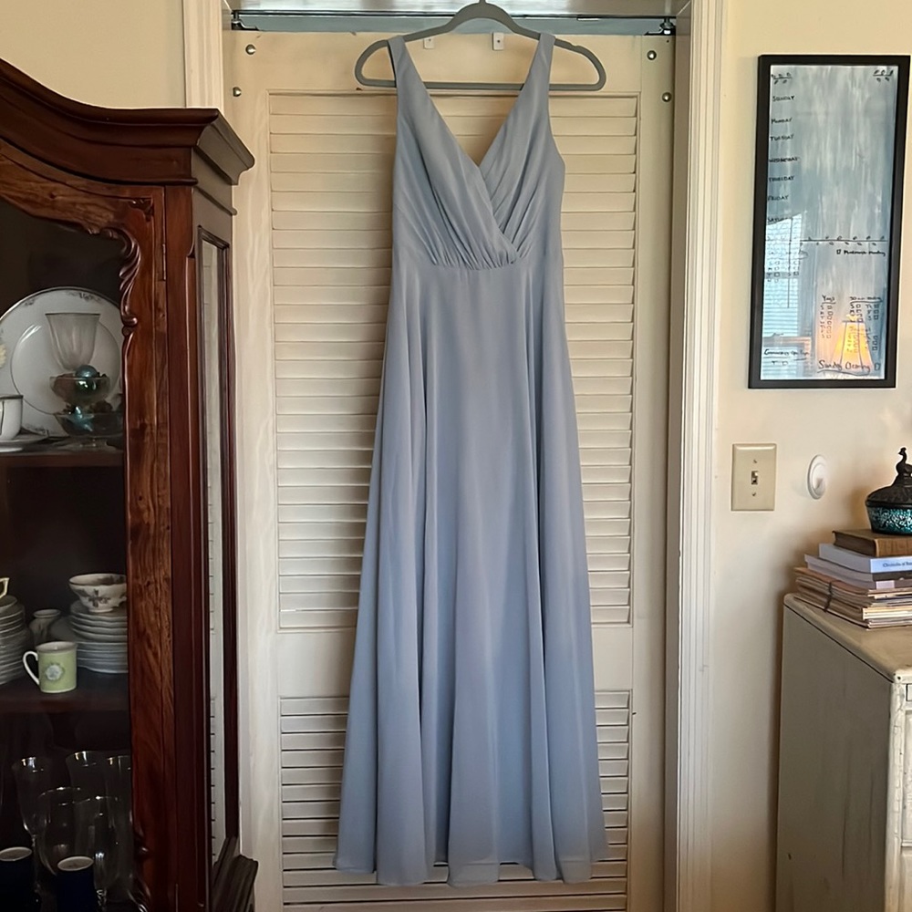 David’s Bridal Dusty Blue Long Bridesmaid Dress